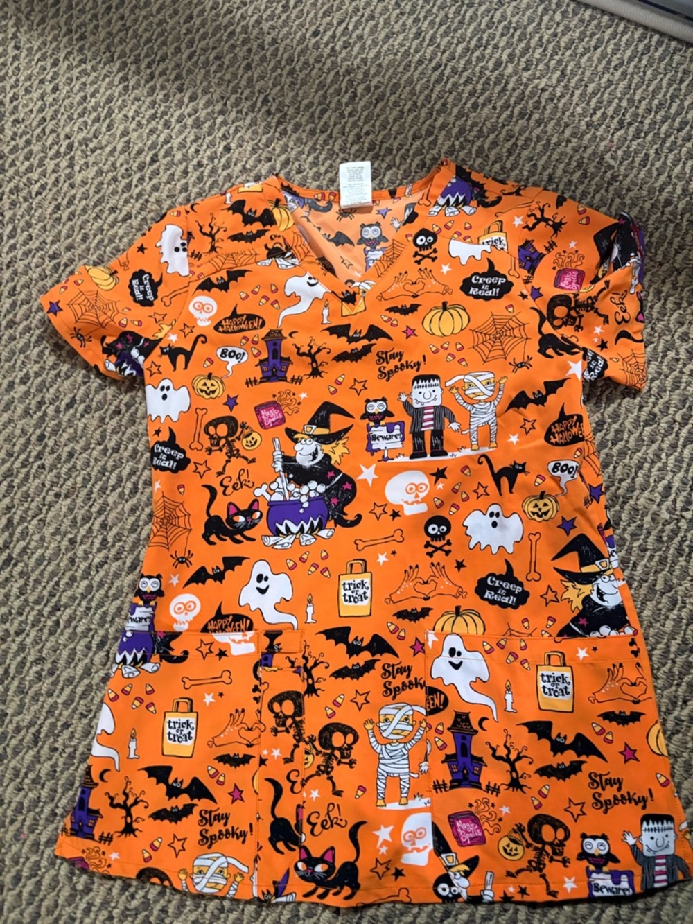 Halloween Orange Printed Scrub Top